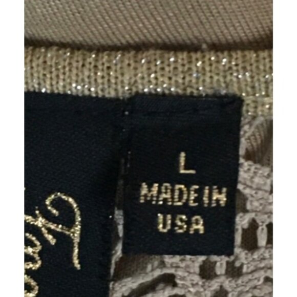 French Bazaar Top Women Size L Tan Blue Sequins Crochet Shoulders Long Sleeves - Picture 6 of 13